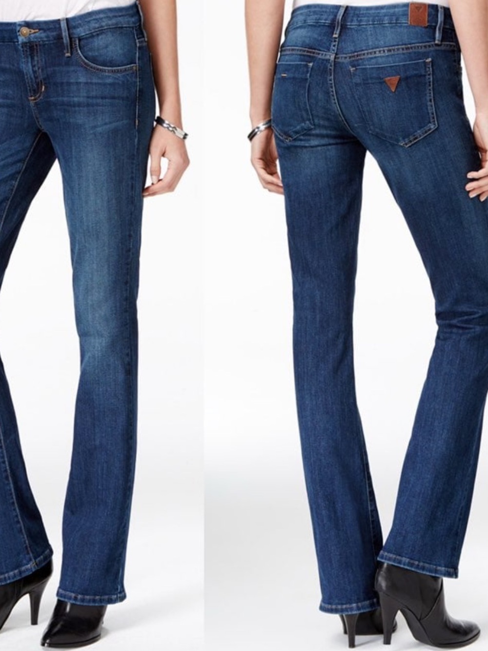Guess Jeans Tailored Mini Bootcut Low Rise Jeans Dark Denim Blue 26 x 33